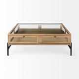 Mercana Arelius Coffee Table | Square Light Brown Wood | Black Metal | Square