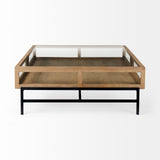 Mercana Arelius Coffee Table | Square Light Brown Wood | Black Metal | Square