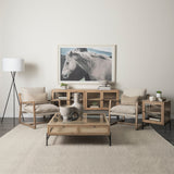 Mercana Arelius Coffee Table | Square Light Brown Wood | Black Metal | Square