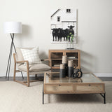 Mercana Arelius Coffee Table | Square Light Brown Wood | Black Metal | Square