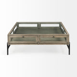 Mercana Arelius Coffee Table | Square Gray Wood | Black Metal | Square