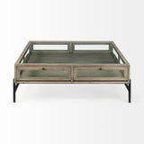 Mercana Arelius Coffee Table | Square Gray Wood | Black Metal | Square