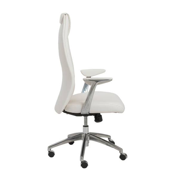 Crosby High Back Office Chair in White with Polished Aluminum Base