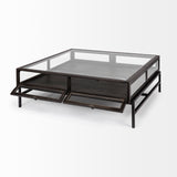 Mercana Arelius Coffee Table | Square Black-Brown Wood | Black Metal | Square