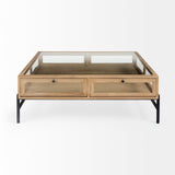 Mercana Arelius Coffee Table | Square Light Brown Wood | Black Metal | Square