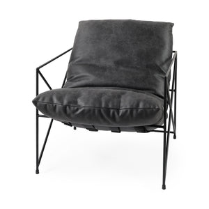 Mercana Leonidas Accent Chair Black Faux Leather | Black Metal