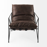 Mercana Leonidas Accent Chair Brown Faux Leather | Black Metal