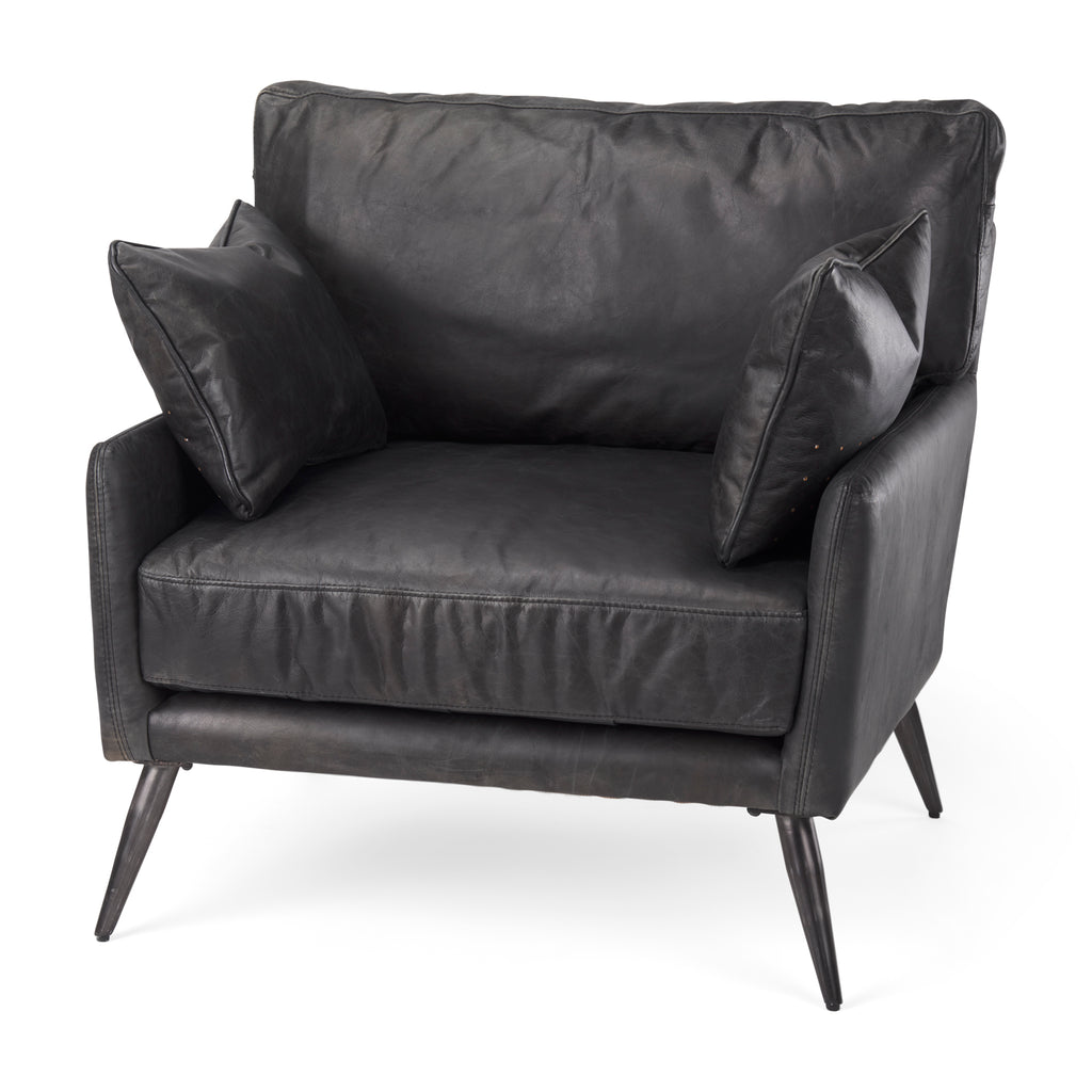 Mercana Cochrane Upholstered Chair Black Leather | Gray Iron