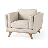 Mercana Brooks Upholstered Chair Cream Fabric | Brown Wood