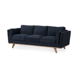 Mercana Brooks Sofa Blue Fabric | Brown Wood