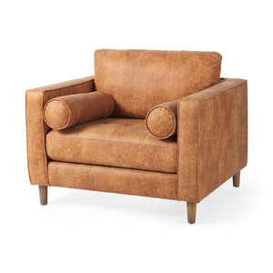 Mercana Loretta Upholstered Chair Brown Faux Leather | Brown Wood