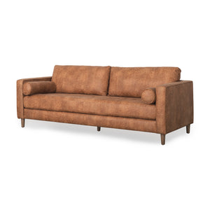 Mercana Loretta Sofa Brown Faux Leather | Brown Wood