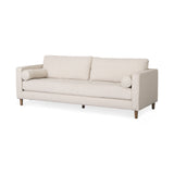 Mercana Loretta Sofa Cream Fabric | Brown Wood