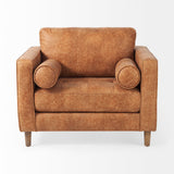 Mercana Loretta Upholstered Chair Brown Faux Leather | Brown Wood