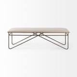 Mercana Camille Bench Cream Fabric | Antique Gold Metal