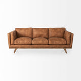 Mercana Brooks Sofa Brown Faux Leather | Brown Wood