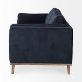 Mercana Brooks Sofa Blue Fabric | Brown Wood