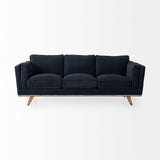 Mercana Brooks Sofa Blue Fabric | Brown Wood