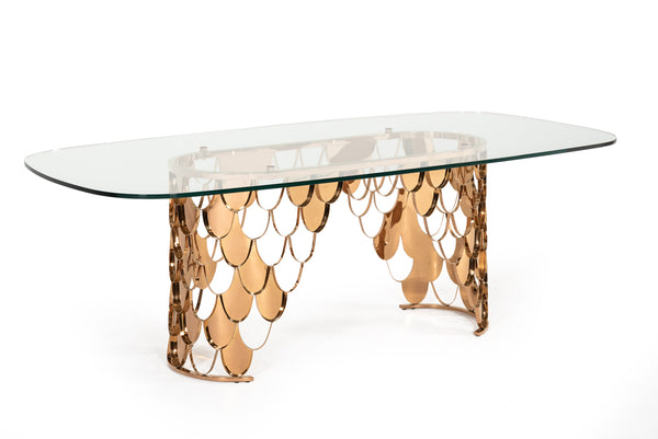 VIG Furniture Modrest Javier Modern Glass & Rosegold Dining Table VGVCT088L