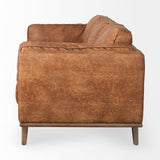 Mercana Brooks Sofa Brown Faux Leather | Brown Wood