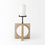 Mercana Cambie Candle Holder Brown Wood | Black Metal | 12H