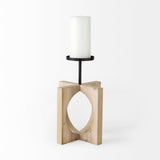 Mercana Cambie Candle Holder Brown Wood | Black Metal | 12H