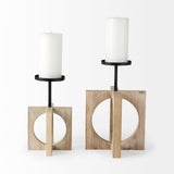 Mercana Cambie Candle Holder Brown Wood | Black Metal | 12H
