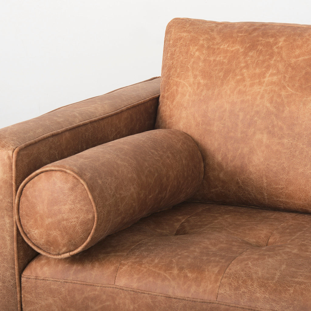 Mercana Loretta Sofa Brown Faux Leather | Brown Wood