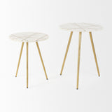 Mercana Vivienne Accent Table Series White Marble | Gold Metal | 19.0H