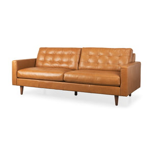 Mercana Olaf Sofa Tan Leather | Brown Wood