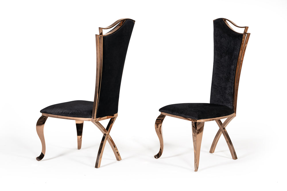 VIG Furniture Modrest Bonnie Transitional Black Velvet & Rosegold Dining Chair (Set of 2) VGZAY906-BLK
