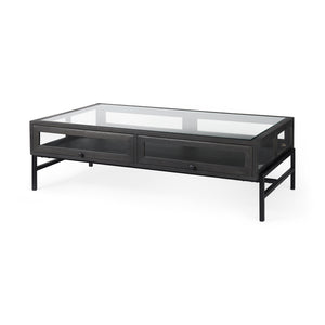 Mercana Arelius Coffee Table | Rectangular Black-Brown Wood | Black Metal | Rectangular