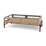 Mercana Arelius Coffee Table | Rectangular Light Brown Wood | Black Metal | Rectangular