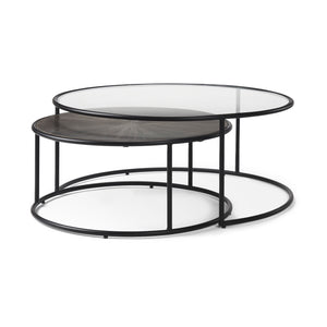 Mercana Arlo Coffee Tables Dark Brown Wood | Glass | Black Metal