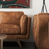 Mercana Brooks Upholstered Chair Brown Faux Leather | Brown Wood