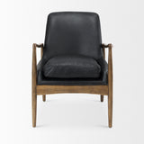 Mercana Westan Accent Chair Black Leather | Brown Wood