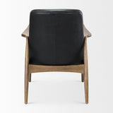 Mercana Westan Accent Chair Black Leather | Brown Wood