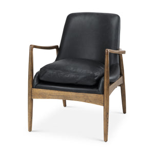 Mercana Westan Accent Chair Black Leather | Brown Wood