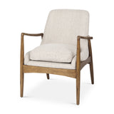 Mercana Westan Accent Chair Cream Fabric | Brown Wood