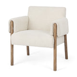 Mercana Ashton Accent Chair Cream Bouclé Fabric | Medium Brown Wood