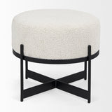 Mercana Amelia Ottoman Cream Bouclé Fabric |  Black Metal |  Small