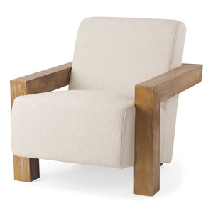 Mercana Sovereign Accent Chair Cream Fabric | Brown Wood