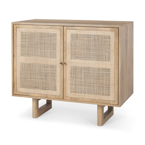 Mercana Grier Accent Cabinet Light Brown Wood | Cane Accent | 2 Door