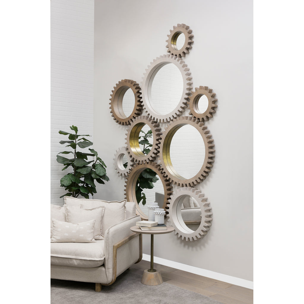 Mercana Cog Wall Mirror - Sterling White Wood | 17" | Sterling