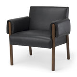 Mercana Ashton Accent Chair Black Faux Leather | Dark Brown Wood