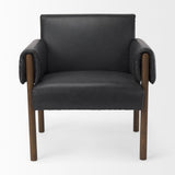 Mercana Ashton Accent Chair Black Faux Leather | Dark Brown Wood