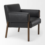 Mercana Ashton Accent Chair Black Faux Leather | Dark Brown Wood