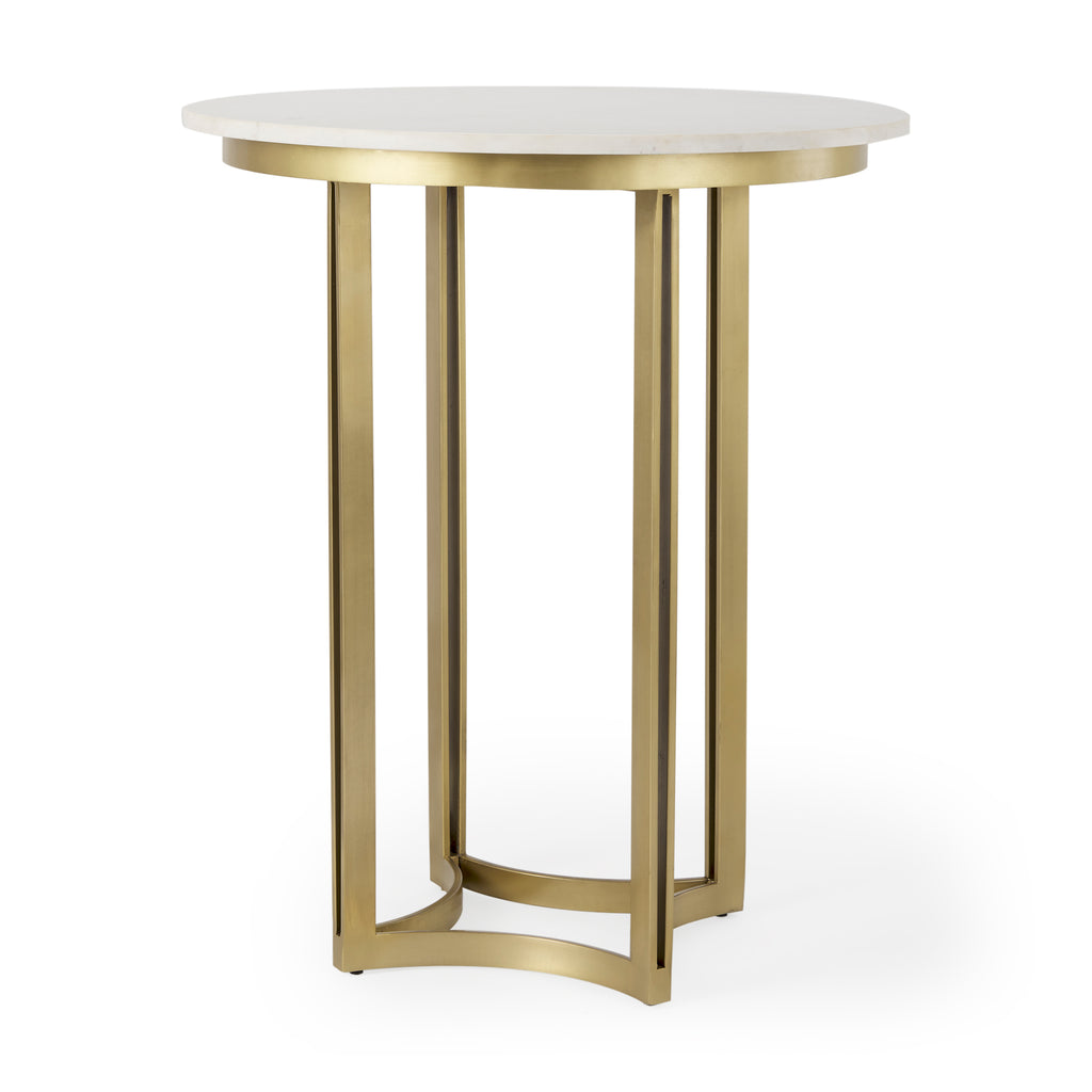 Mercana Maxwell 32 inch Round Light Wood Tabletop and Base with Gold Metal Accent Pedestal Bistro Table