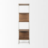 Mercana Morris 4-Tier Shelving Unit Brown Wood | Silver Metal 