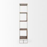 Mercana Morris 4-Tier Shelving Unit Brown Wood | Silver Metal 